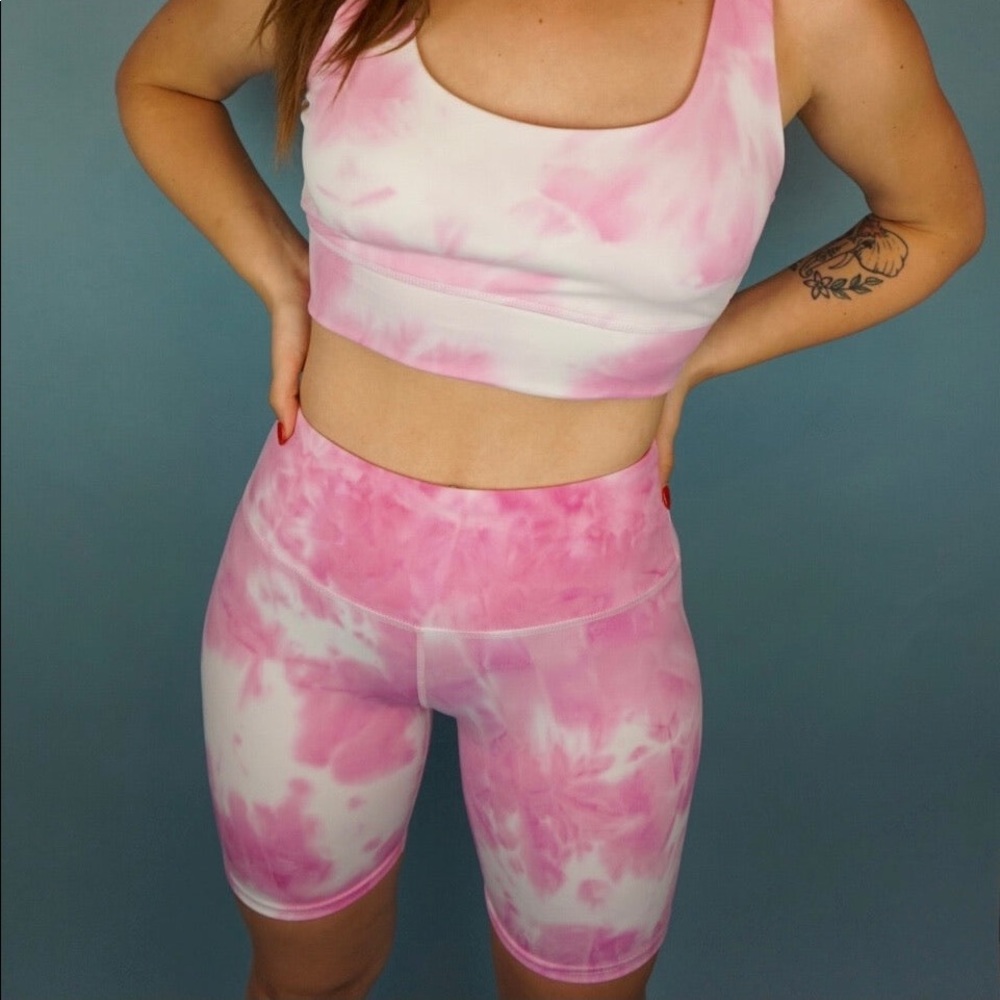 Pink tie dye high waisted biker shorts